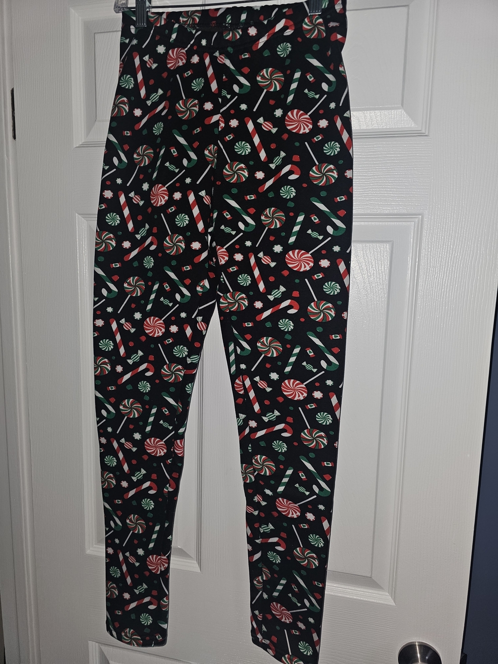 Just Cozy Candy Cane Print Black Leggings